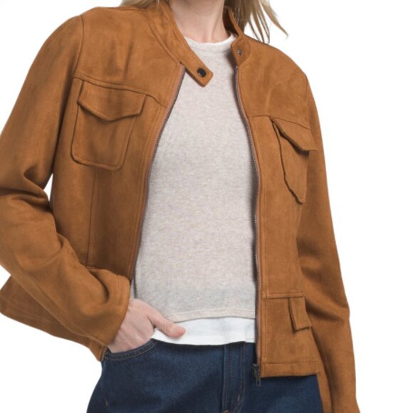 Solitaire by Anthropologie Suede Like Jacket Cognac Size Medium - Picture 5 of 6